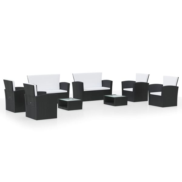 vidaXL Salon de jardin 8 pcs avec coussins r&eacute;sine tress&eacute;e noir