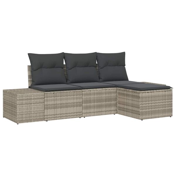 vidaXL Ensemble de canap&eacute; de jardin 4 pcs Gris clair polyrotin