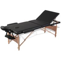 vidaXL Table de massage pliable Noir 3 zones avec cadre en bois