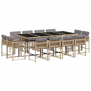 vidaXL Ensemble &agrave; manger de jardin coussins 13 pcs m&eacute;lange beige rotin