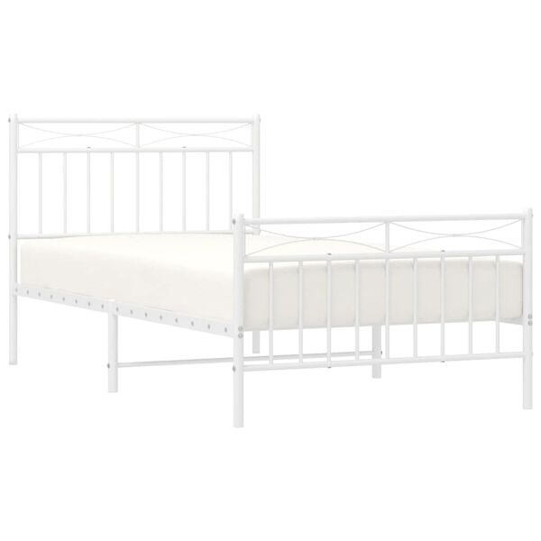 vidaXL Cadre de lit métal sans matelas et pied de lit blanc 100x190 cm