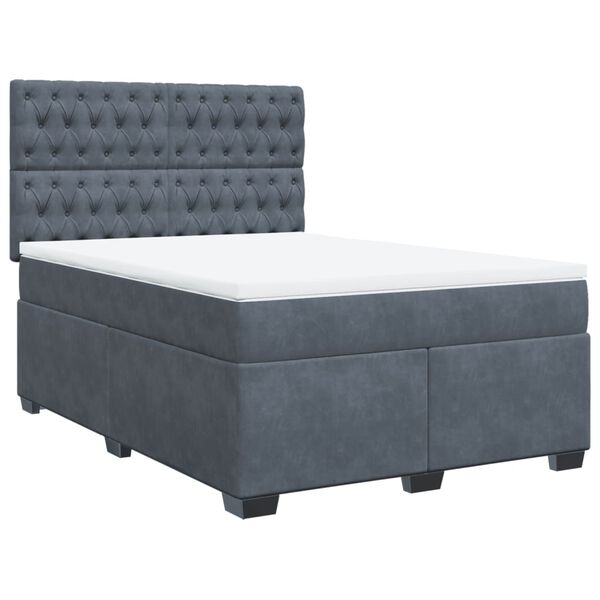 vidaXL Sommier &agrave; lattes de lit et matelas Gris fonc&eacute; 140x200cm Velours