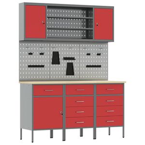 vidaXL Placard de travail avec tiroir 7 pi&egrave;ces Rouge et Gris
