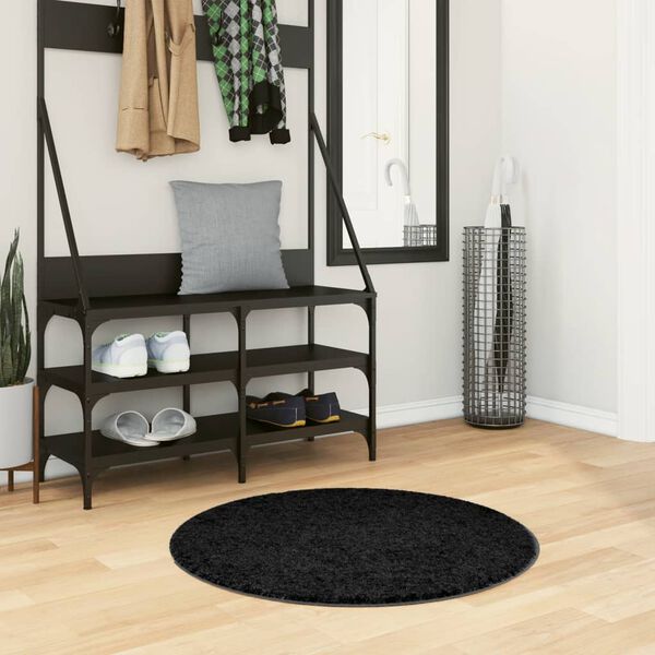 vidaXL Tapis shaggy PAMPLONA poils longs moderne noir &Oslash; 80 cm