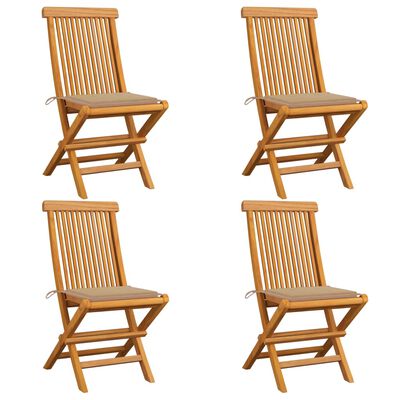 vidaXL Chaises de jardin avec coussins beige 4 pcs Bois de teck massif