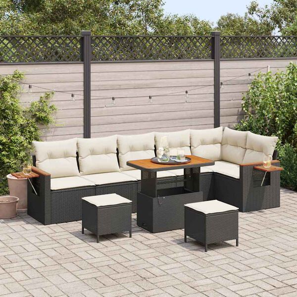 vidaXL Ensemble de canap&eacute; de jardin avec coussin 9 pcs Noir et Cr&egrave;me