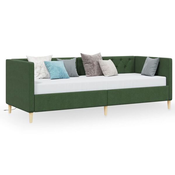 vidaXL Lit avec &eacute;clairage USB Vert fonc&eacute; Tissu 90x200 cm