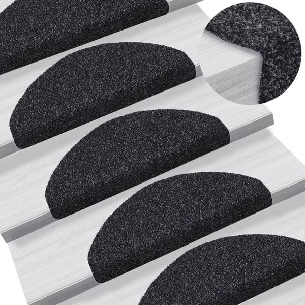 vidaXL Tapis d'escalier autocollants 5 pi&egrave;ces 65 x 21 x 4 cm Noir Demi-rond Grand