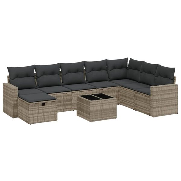 vidaXL Salon de jardin 8 pcs avec coussins gris clair r&eacute;sine tress&eacute;e