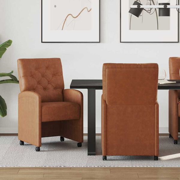 vidaXL Chaises de Salle &agrave; Manger avec Roues 2 pcs Marron Faux cuir
