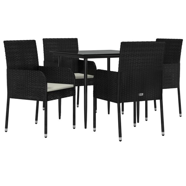 vidaXL Ensemble à manger de jardin coussins 5pcs Noir Résine tressée