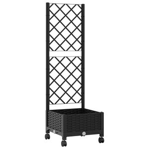vidaXL Bac de jardin avec treillis et roues Noir 40 x 40 x 131,5 cm PP