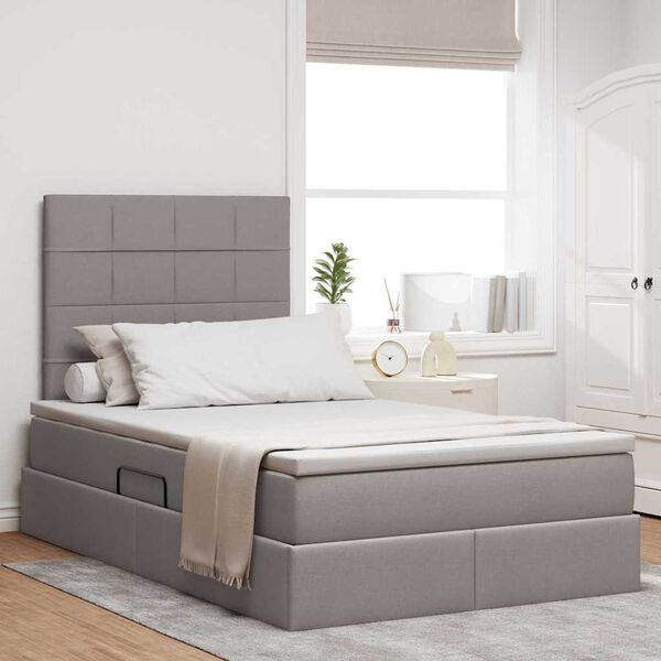 vidaXL Lit avec rangement et matelas Taupe 120 x 190 cm tissu