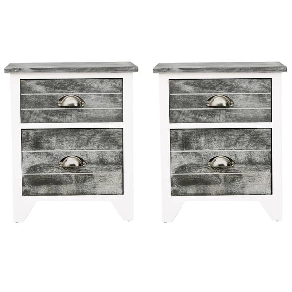 vidaXL Table de chevet 2 pcs avec 2 tiroirs Gris et blanc