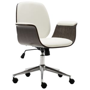 vidaXL Chaise de bureau Blanc Bois courb&eacute; et similicuir