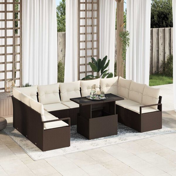 vidaXL Ensemble de canap&eacute; de jardin 10 pcs Marron Poly rotin