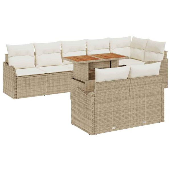 vidaXL Ensemble de canap&eacute; de jardin 9 pcs Beige Poly rotin