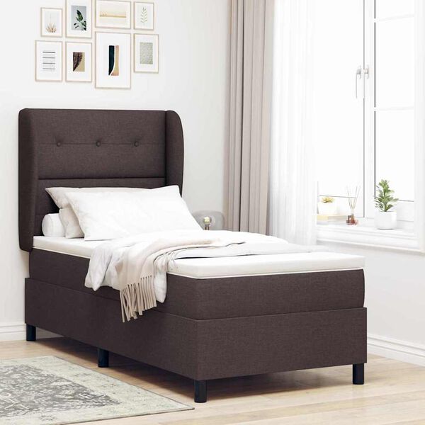 vidaXL Lit &agrave; ressorts avec matelas Marron fonc&eacute; 90 x 190 cm tissu