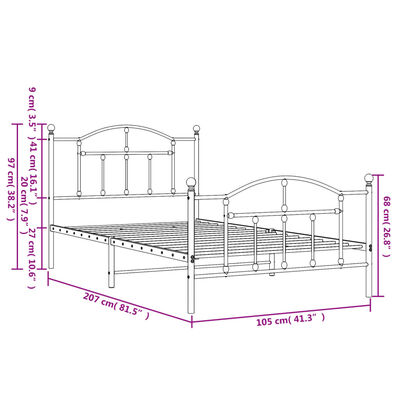 vidaXL Cadre de lit métal sans matelas et pied de lit noir 100x200 cm