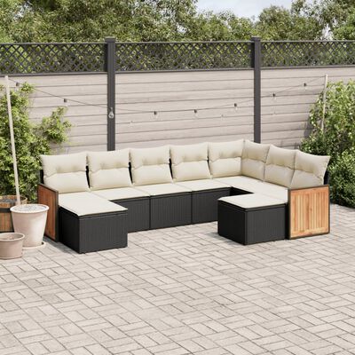 vidaXL Salon de jardin 9 pcs avec coussins noir résine tressée