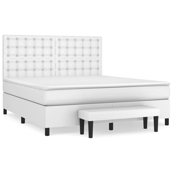 vidaXL Sommier &agrave; lattes de lit avec matelas Blanc 160x200cm Similicuir