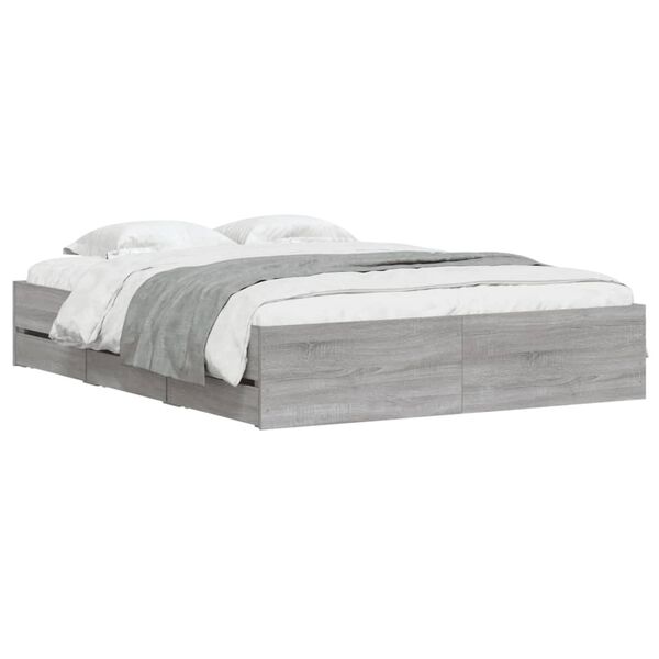 vidaXL Cadre de lit avec tiroirs sans matelas sonoma gris 150x200 cm
