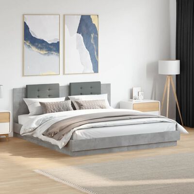 vidaXL Cadre de lit avec tête de lit gris béton 200x200 cm