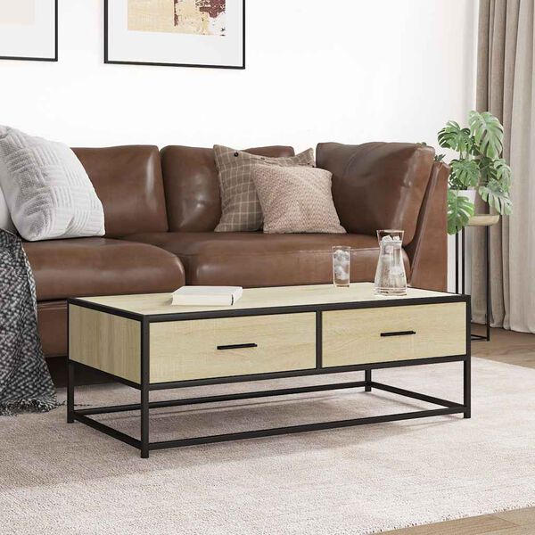 vidaXL Table basse ch&ecirc;ne sonoma 100x50x35cm bois d'ing&eacute;nierie et m&eacute;tal
