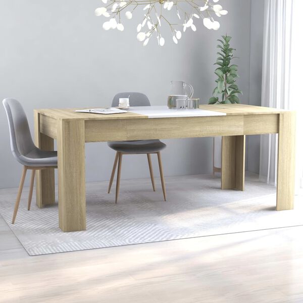 vidaXL Table &agrave; d&icirc;ner Blanc et ch&ecirc;ne sonoma 180x90x76 cm Agglom&eacute;r&eacute;