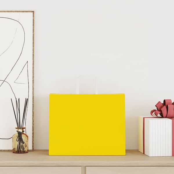 vidaXL Sacs en papier 250 pcs avec poign&eacute;es jaune 32x22x24 cm