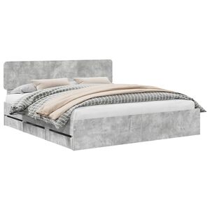 vidaXL Cadre de lit Gris B&eacute;ton 200 x 200 cm Bois d&rsquo;ing&eacute;nierie