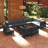 vidaXL Salon de jardin 11 pcs avec coussins Noir Bois de pin solide