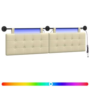 vidaXL T&ecirc;te de lit suspendue Avec lumi&egrave;re LED Cr&egrave;me Simili cuir