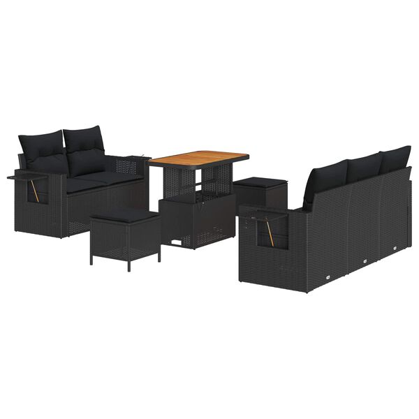 vidaXL Ensemble de canap&eacute; de jardin avec coussin 8 pcs Noir polyrotin