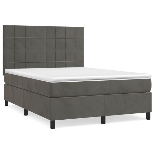 vidaXL Sommier &agrave; lattes de lit et matelas Gris fonc&eacute; 140x200cm Velours