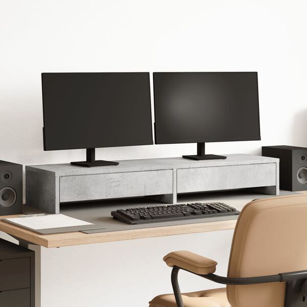 vidaXL Support de moniteur avec tiroirs gris b&eacute;ton bois d'ing&eacute;nierie