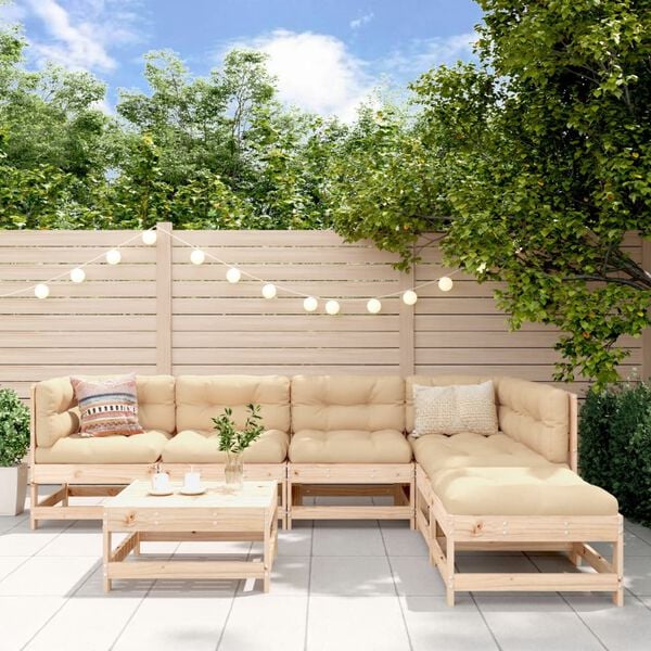 vidaXL Salon de jardin 7 pcs avec coussins bois massif