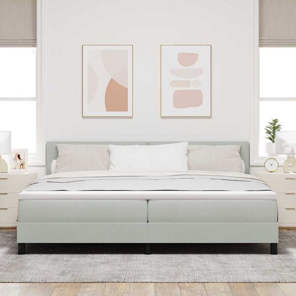 vidaXL Lit &agrave; ressorts avec matelas Gris clair 200 x 200 cm Velours