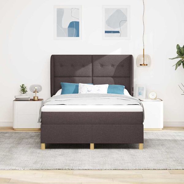 vidaXL Lit &agrave; ressorts avec matelas Marron fonc&eacute; 190 x 140 cm tissu