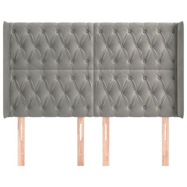 vidaXL T&ecirc;te de lit avec oreilles Gris clair 147x16x118/128 cm Velours