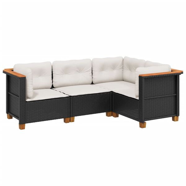 vidaXL Salon de jardin 4 pcs avec coussins noir r&eacute;sine tress&eacute;e