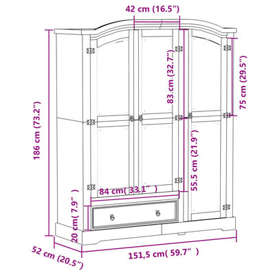 vidaXL Garde-robe Corona blanc 151,5x52x186 cm bois de pin massif