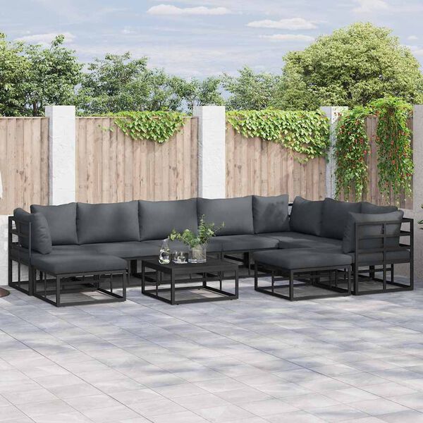 vidaXL Ensemble de canap&eacute; de jardin 9 pcs Noir Aluminium