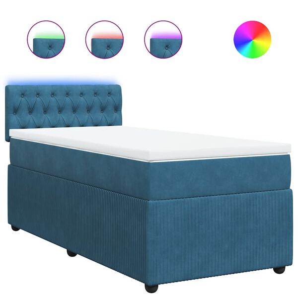 vidaXL Sommier &agrave; lattes de lit avec matelas bleu 90x190 cm velours