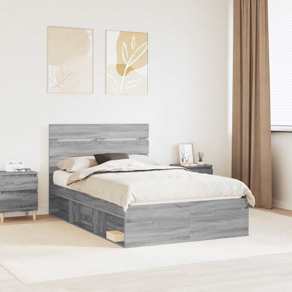 vidaXL Cadre de lit Gris Sonoma 120 x 200 cm Pin massif