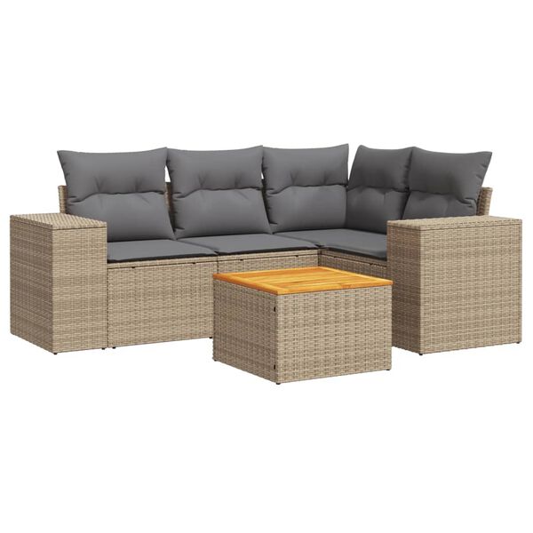 vidaXL Salon de jardin avec coussins 5 pcs beige r&eacute;sine tress&eacute;e