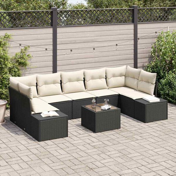 vidaXL Ensemble de canapé de jardin 8 pcs Noir Poly rotin