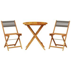 vidaXL Ensemble de bistro 3 pcs gris polypropyl&egrave;ne et bois massif