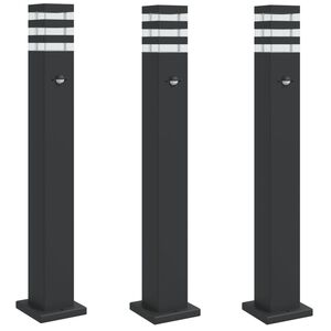 vidaXL Lampadaires d'ext&eacute;rieur avec capteur 3 pcs noir 80 cm aluminium