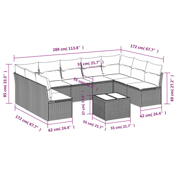 vidaXL Salon de jardin avec coussins 10 pcs gris r&eacute;sine tress&eacute;e